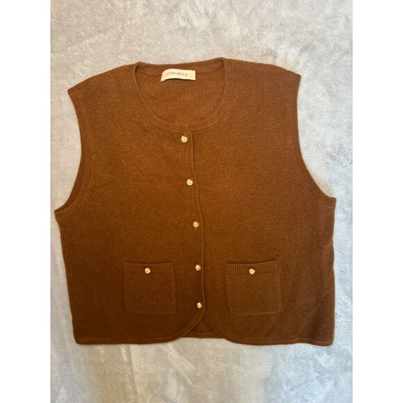 Como Boca 100% Cashmere Sweater Vest Brown Button Knit Tank Top M Quiet Luxury - Picture 1 of 5